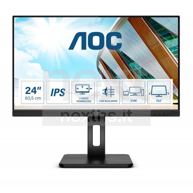 MONITOR SCHERMO PC LCD 19” HD 16/9 WIDE AOC DVI VGA CON CASSE SPEAKER DVR